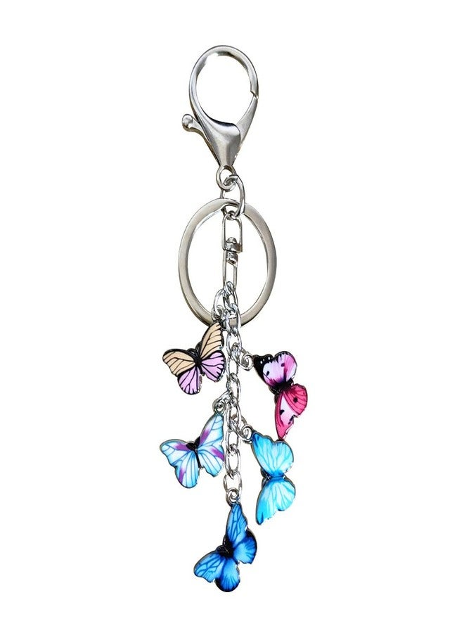 Meimimix Colorful Butterfly Charms Enameled Keychain Chain Tassel Keyring For Women Girls Purse Bag Accessories Jewellery (Five Butterflies) - Image 1